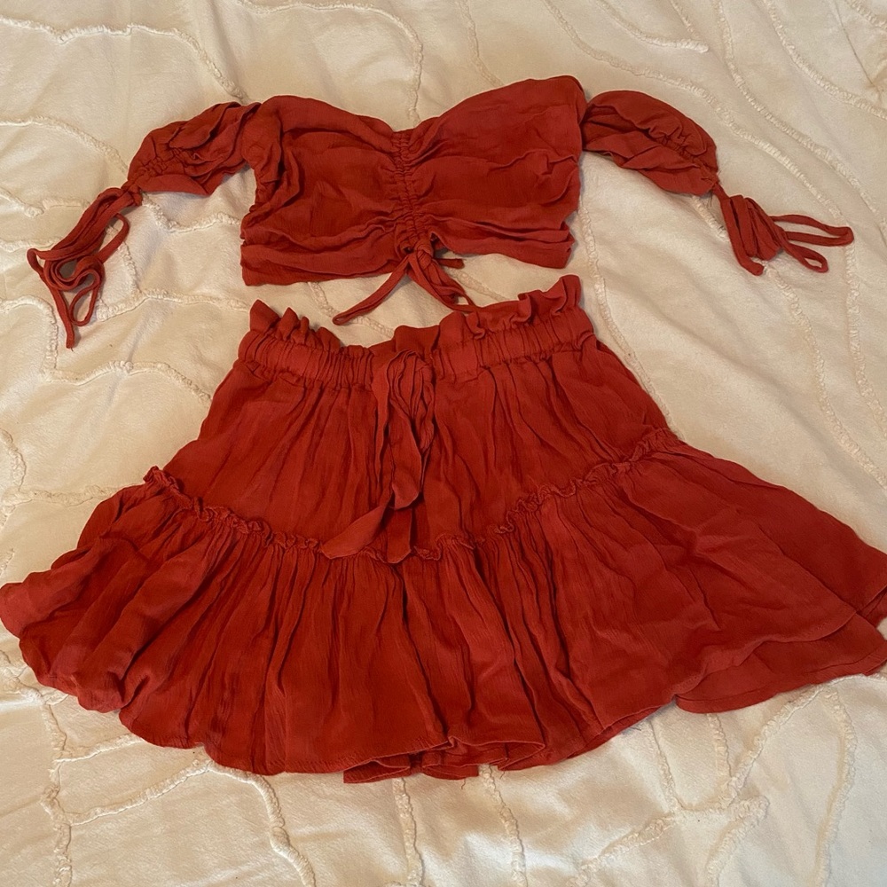 🍊Burnt Orange Two Piece Set Skirt & Crop Top
